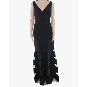 Lauren Ralph Lauren Women's Black Tulle Panel Jersey Gown Size 8